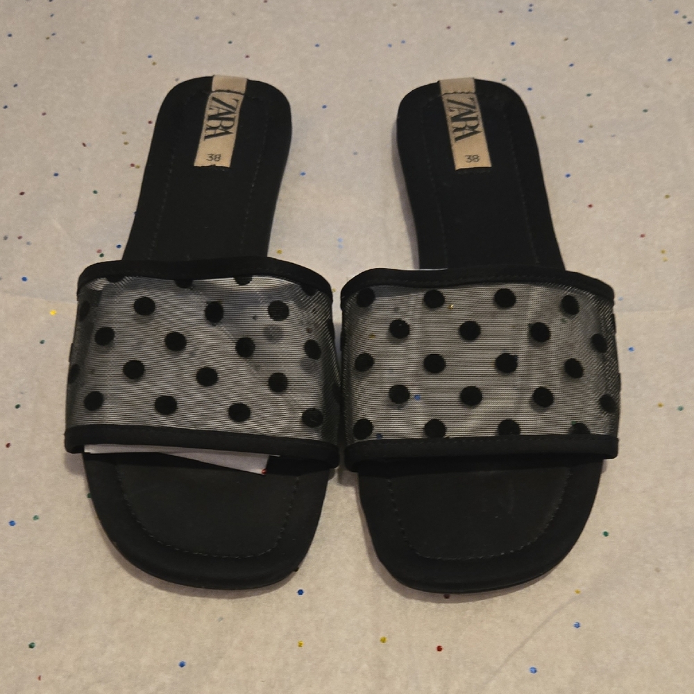 Zara Black and White Polka Dot Sandals